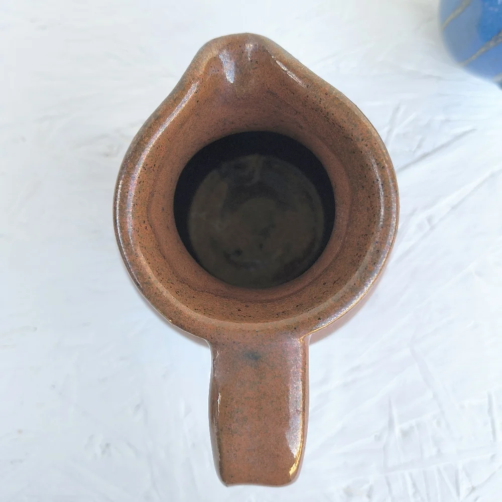 VINTAGE Ceramic Vases Blue & Brown Signed By Artist 1996 Set Of 2
